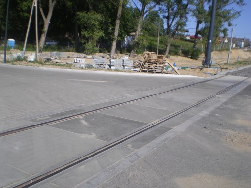 Budowa linii tramwajowej przy ulicy Tuwima (15 sierpnia 2015)