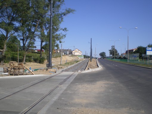 Budowa linii tramwajowej przy ulicy Tuwima (15 sierpnia 2015)