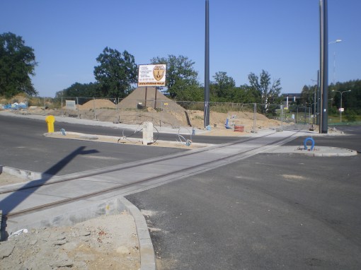 Budowa linii tramwajowej przy ulicy Tuwima (15 sierpnia 2015) - skrzyżowanie z ulicami Nowaka i Wawrzyczka