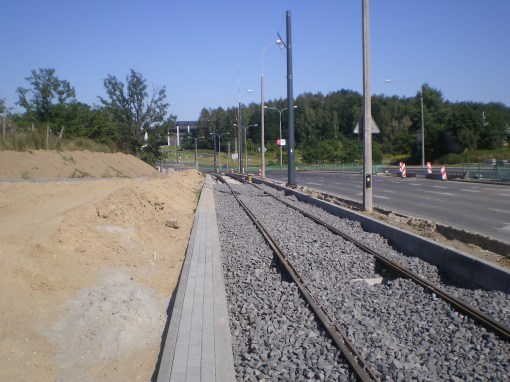Budowa linii tramwajowej przy ulicy Tuwima (15 sierpnia 2015)
