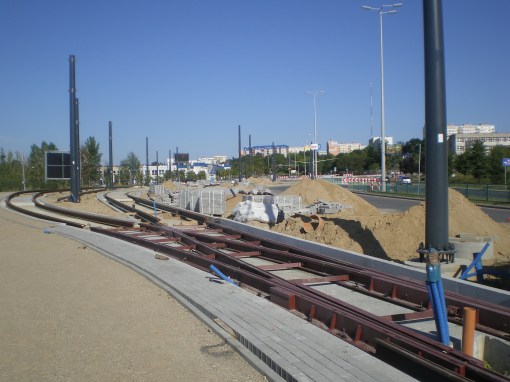 Budowa linii tramwajowej przy ulicy Tuwima (15 sierpnia 2015)