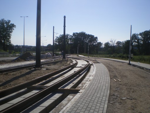 Budowa linii tramwajowej przy ulicy Tuwima (15 sierpnia 2015)