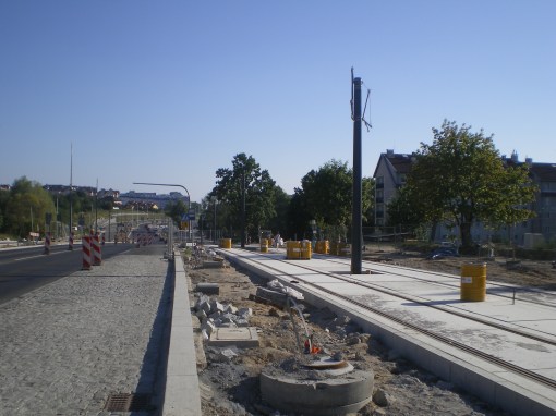 Budowa linii tramwajowej przy alei Sikorskiego (15 sierpnia 2015) - przystanek Andersa