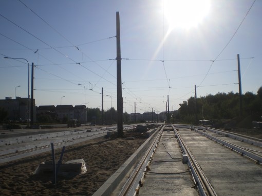Budowa linii tramwajowej przy ulicy Witosa (15 sierpnia 2015) - przystanek końcowy Kanta