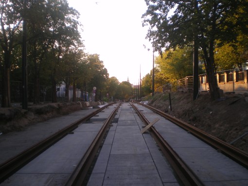 Budowa linii tramwajowej w ulicy Żołnierskiej (15 sierpnia 2015)