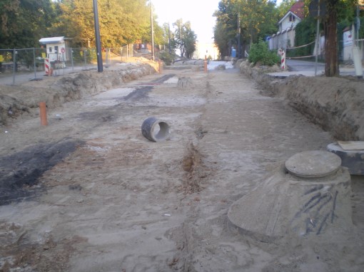 Budowa linii tramwajowej w ulicy Żołnierskiej (15 sierpnia 2015)