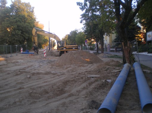 Budowa linii tramwajowej w ulicy Żołnierskiej (15 sierpnia 2015)