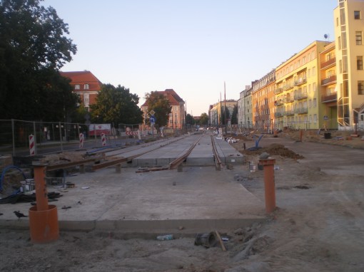 Budowa linii tramwajowej w ulicy Kościuszki (15 sierpnia 2015)