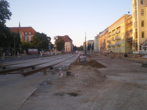 Budowa linii tramwajowej w ulicy Kościuszki (15 sierpnia 2015)