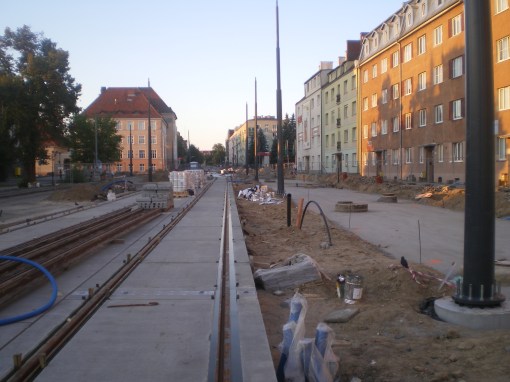 Budowa linii tramwajowej w ulicy Kościuszki (15 sierpnia 2015)