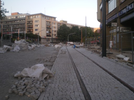 Budowa linii tramwajowej na placu Jana Pawła II (15 sierpnia 2015)