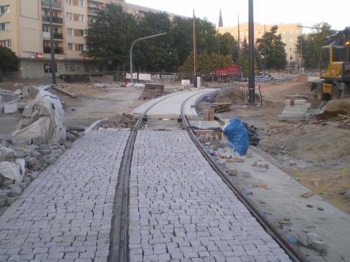 Budowa linii tramwajowej na placu Jana Pawła II (15 sierpnia 2015)