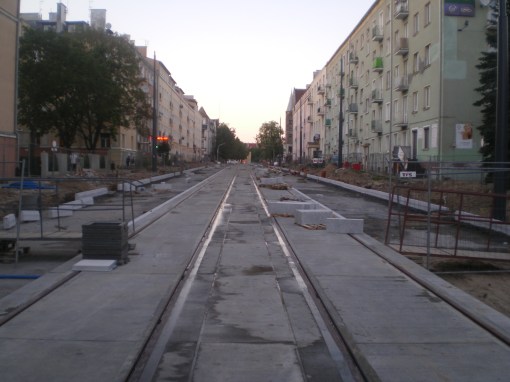 Budowa linii tramwajowej w ulicy Kościuszki (15 sierpnia 2015)