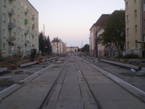 Budowa linii tramwajowej w ulicy Kościuszki (15 sierpnia 2015)