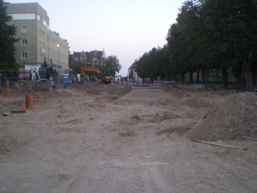 Budowa linii tramwajowej w ulicy Kościuszki (15 sierpnia 2015)