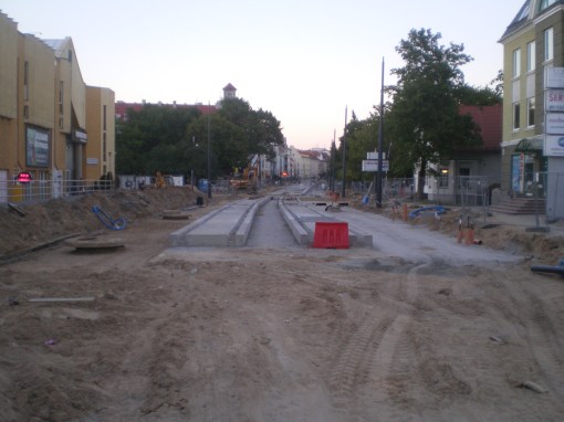 Budowa linii tramwajowej w ulicy Kościuszki (15 sierpnia 2015)