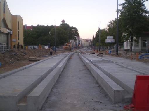 Budowa linii tramwajowej w ulicy Kościuszki (15 sierpnia 2015)