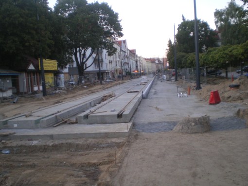 Budowa linii tramwajowej w ulicy Kościuszki (15 sierpnia 2015)