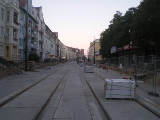 Budowa linii tramwajowej w ulicy Kościuszki (15 sierpnia 2015)