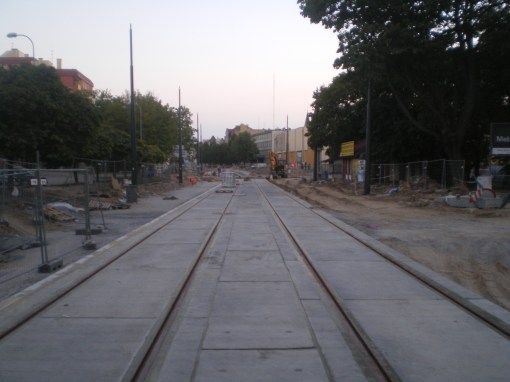 Budowa linii tramwajowej w ulicy Kościuszki (15 sierpnia 2015)