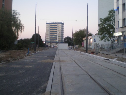 Budowa linii tramwajowej w ulicy Kościuszki (15 sierpnia 2015)