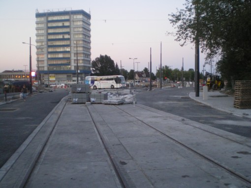 Budowa linii tramwajowej w ulicy Kościuszki (15 sierpnia 2015)