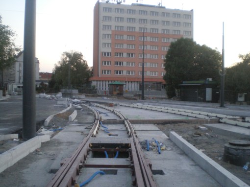 Budowa linii tramwajowej w ulicy Kościuszki (15 sierpnia 2015)