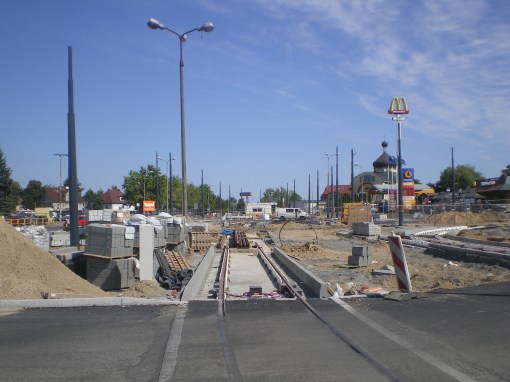 Budowa linii tramwajowej na placu Konstytucji 3 Maja (16 sierpnia 2015)