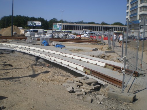 Budowa linii tramwajowej na placu Konstytucji 3 Maja (16 sierpnia 2015)