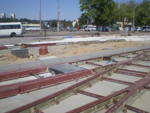 Budowa linii tramwajowej na placu Konstytucji 3 Maja (16 sierpnia 2015)