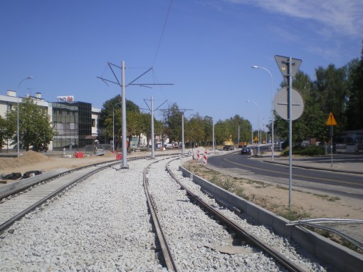 Budowa linii tramwajowej w ulicy Towarowej (16 sierpnia 2015)