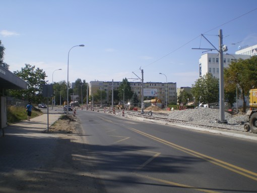 Budowa linii tramwajowej w ulicy Towarowej (16 sierpnia 2015)