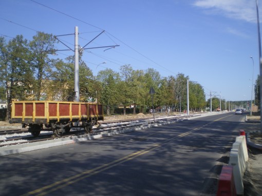 Budowa linii tramwajowej w ulicy Towarowej (16 sierpnia 2015)