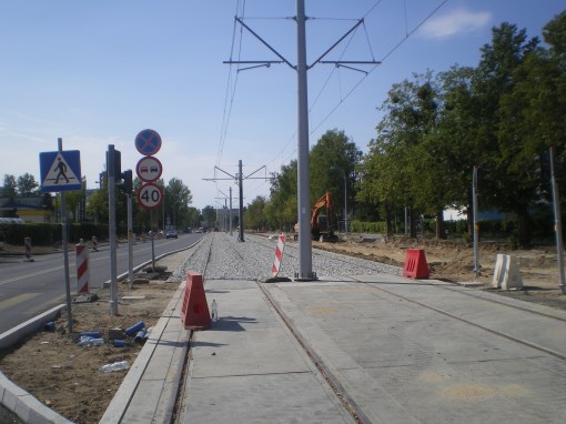 Budowa linii tramwajowej w ulicy Towarowej (16 sierpnia 2015)