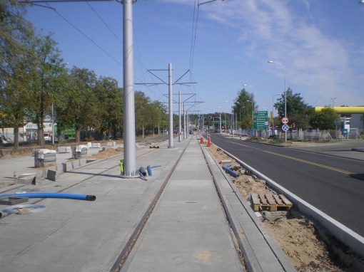 Budowa linii tramwajowej w ulicy Towarowej (16 sierpnia 2015)