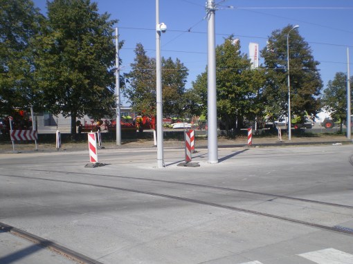 Budowa linii tramwajowej w ulicy Towarowej (16 sierpnia 2015)