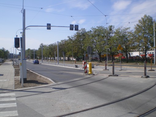 Budowa linii tramwajowej w ulicy Towarowej (16 sierpnia 2015)