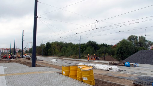 Budowa linii tramwajowej przy ulicy Witosa (16 września 2015) - przystanek końcowy Kanta