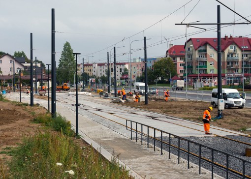 Budowa linii tramwajowej przy ulicy Witosa (16 września 2015) - przystanek końcowy Kanta