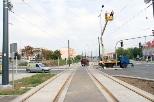 Budowa linii tramwajowej przy ulicy Witosa (16 września 2015)