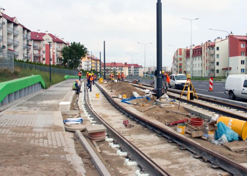 Budowa linii tramwajowej przy ulicy Witosa (16 września 2015) - przystanek Płoskiego