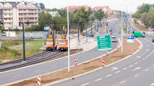 Budowa linii tramwajowej przy ulicy Płoskiego (16 września 2015)