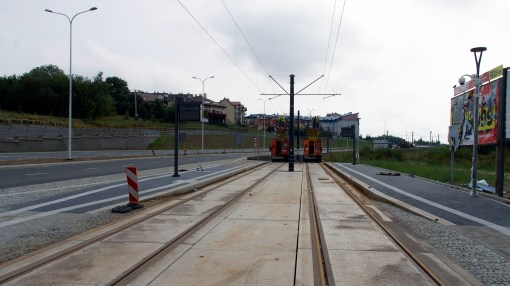 Budowa linii tramwajowej przy ulicy Płoskiego (16 września 2015) - przystanek Wilczyńskiego