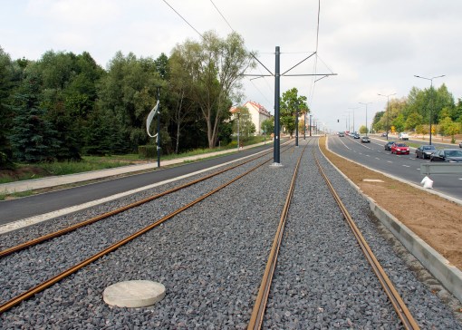 Budowa linii tramwajowej przy alei Sikorskiego (16 września 2015)