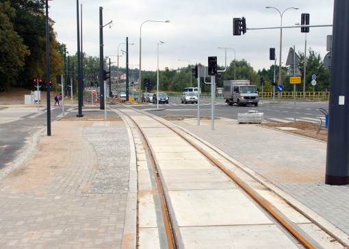 Budowa linii tramwajowej przy ulicy Tuwima (16 września 2015) - przystanek Uniwersytet-Pływalnia