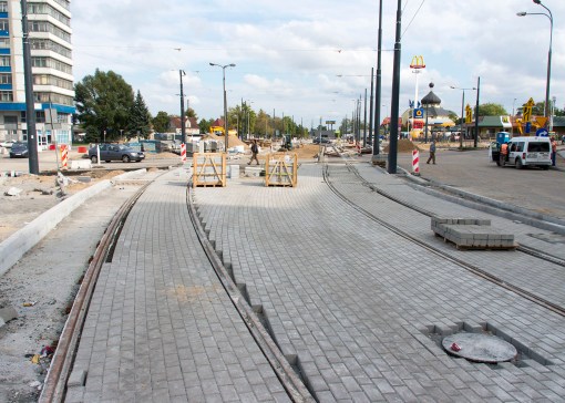 Budowa linii tramwajowej w ulicy Kościuszki (20 września 2015)
