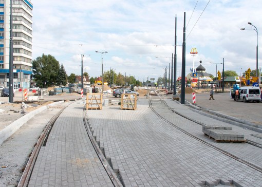 Budowa linii tramwajowej w ulicy Kościuszki (20 września 2015)