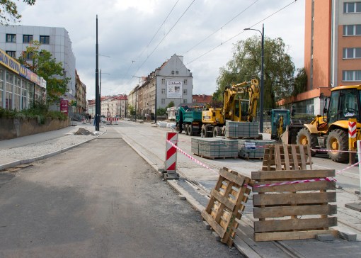 Budowa linii tramwajowej w ulicy Kościuszki (20 września 2015)