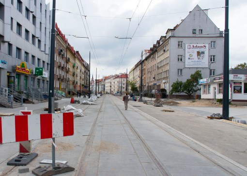 Budowa linii tramwajowej w ulicy Kościuszki (20 września 2015)