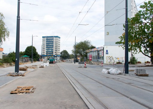 Budowa linii tramwajowej w ulicy Kościuszki (20 września 2015)